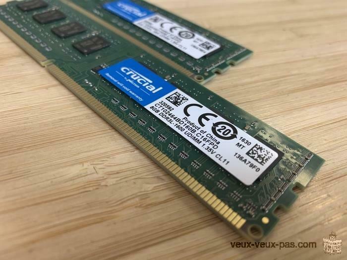 RAM MÉMOIRE PC TOUR DDR3 PC3L 8GB 1600 CRUCIAL