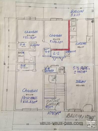 5 ½, First floor, in a Multiplex (3), St-Sylvain, Laval near Duvernay. (approx. 1040 sq. foot)