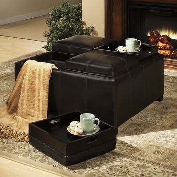 New 4-tray top bonded leather storage ottoman